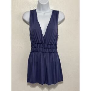 90s Y2K Max Studio Babydoll Tunic L Perrywinkle Blue Ruched Waist Going Out Top